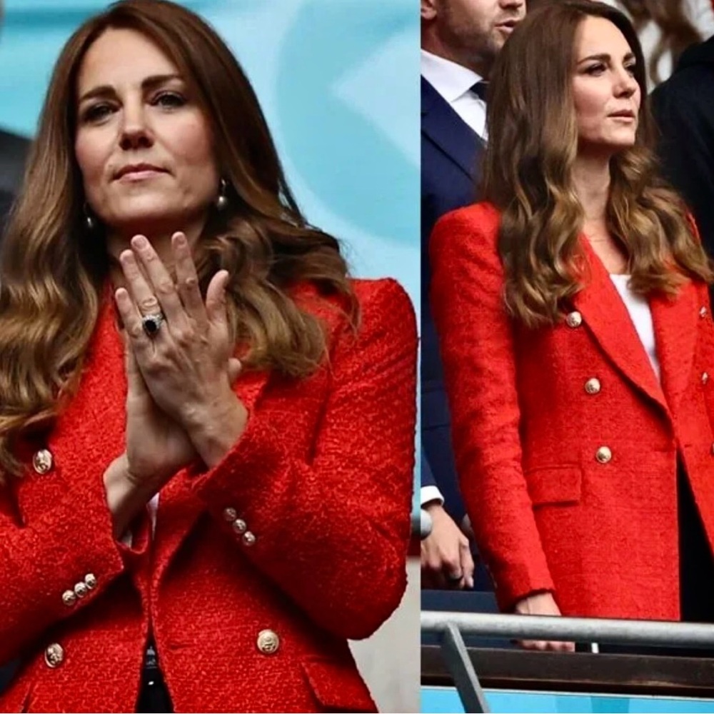 ASO Kate Middleton Zara Textured Red Double-Breasted Blazer